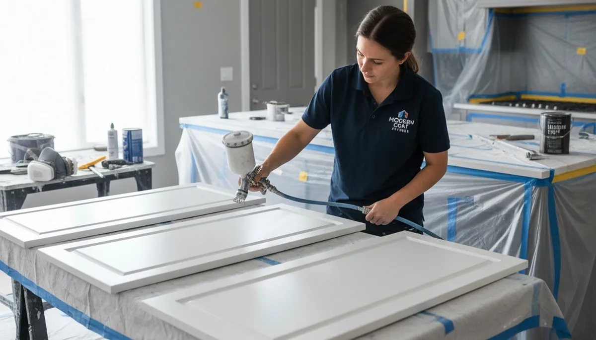 Professional cabinet painting in Warwick RI kitchen by local expert painters