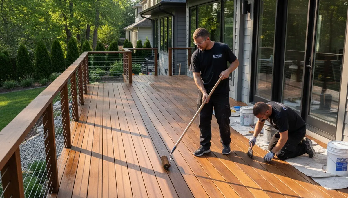 Professional deck staining service in Warwick, RI protecting wood from coastal weather conditions