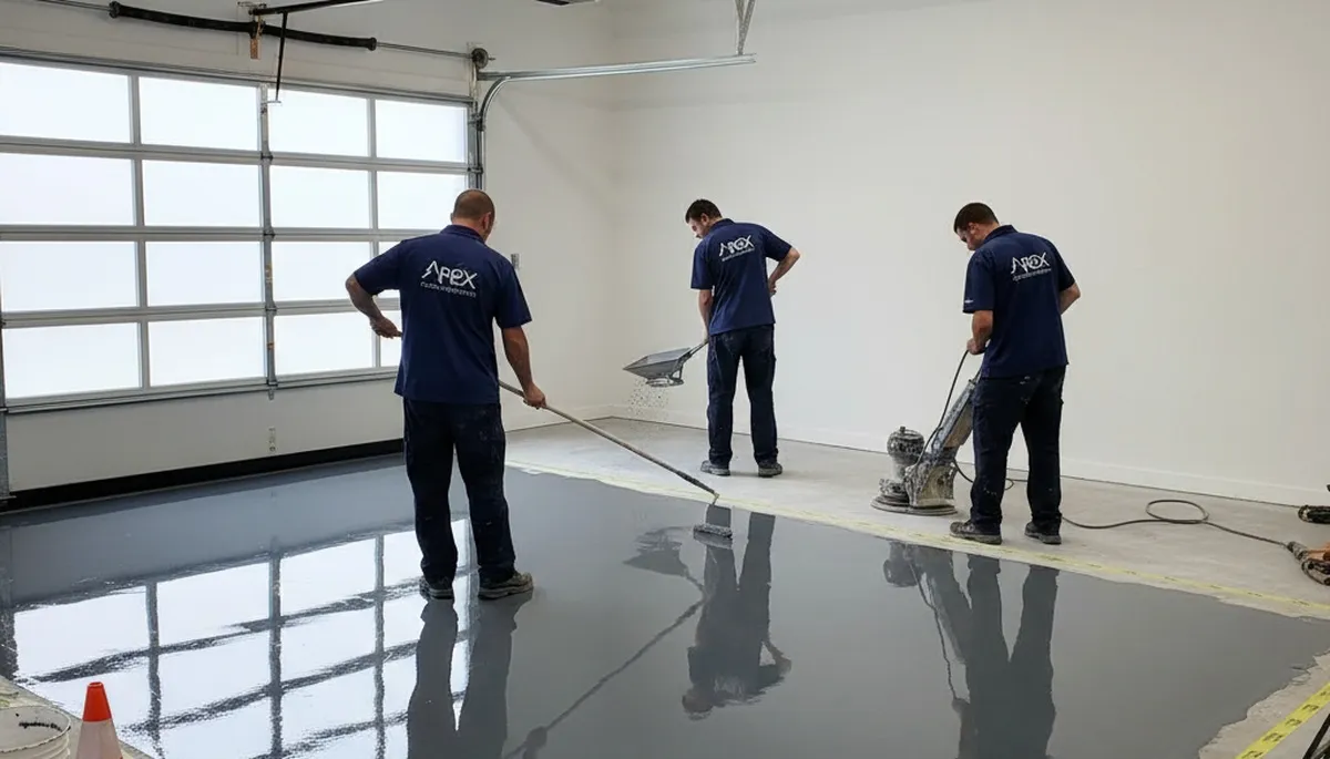 Epoxy garage floor coating in Warwick RI with durable, glossy finish by local painting contractors