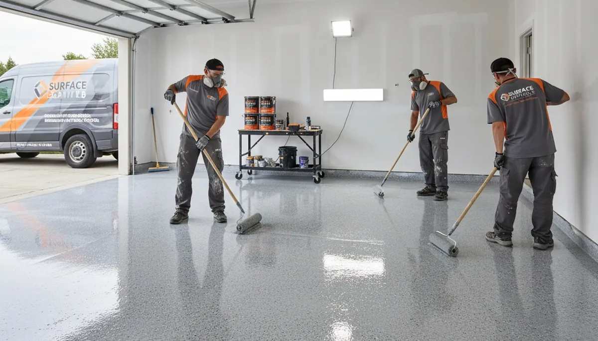 Professional epoxy garage floor coating in Warwick, RI by expert house painters for lasting durability