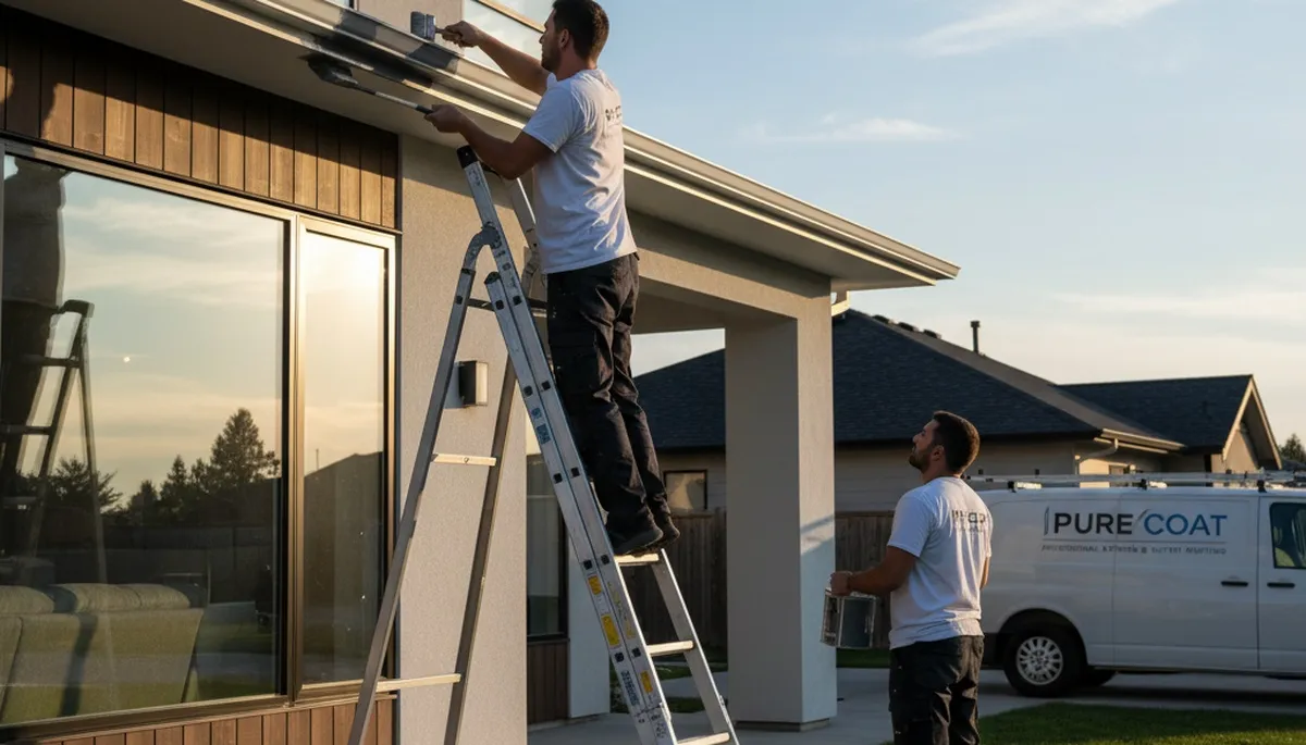 Professional gutter painting on a coastal home in Warwick, RI by expert house painters
