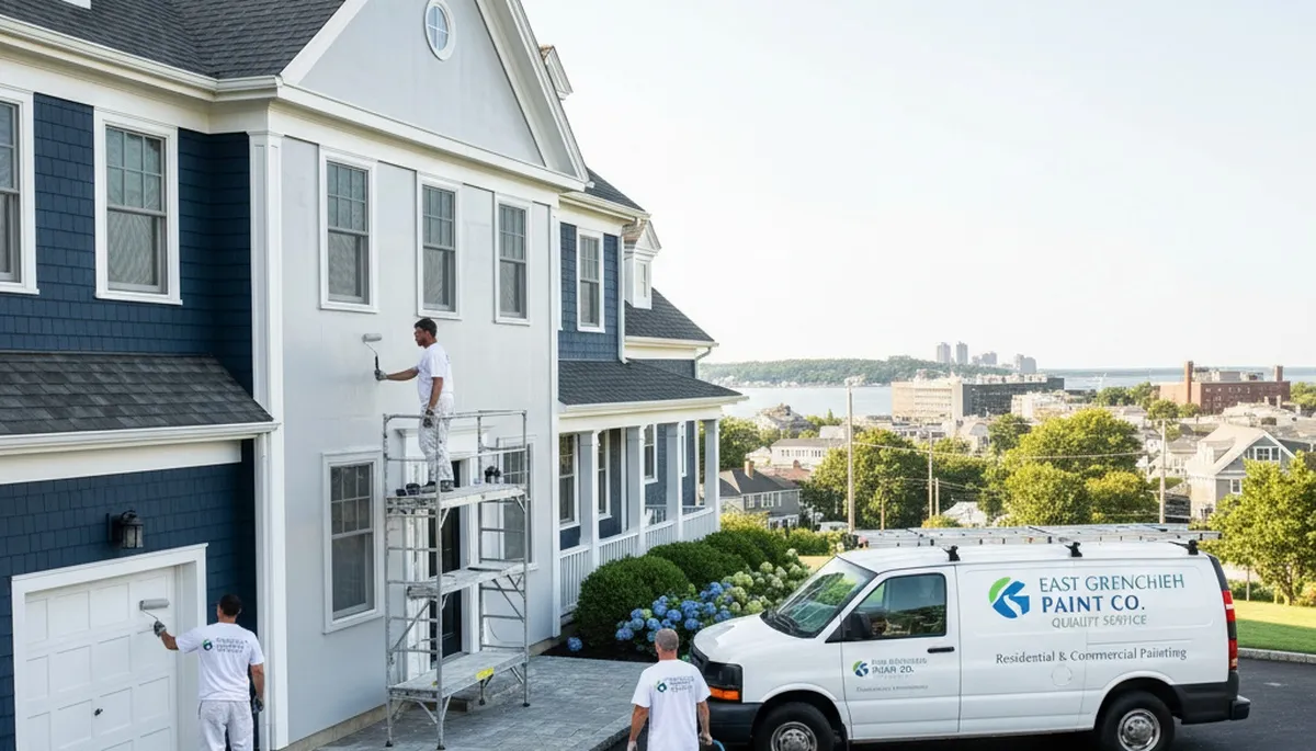 Professional house painters working on exterior home in Warwick RI