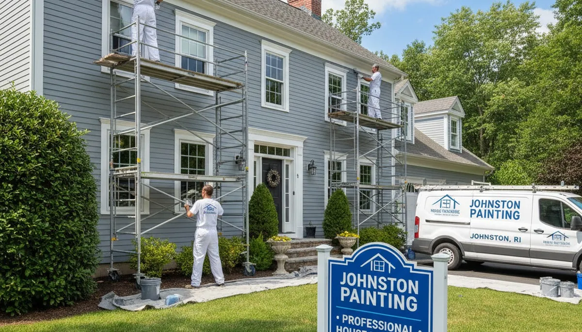 Professional house painters working on exterior home repainting in Warwick, RI