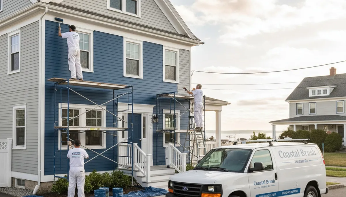 Professional house painters working on exterior home painting in Warwick RI