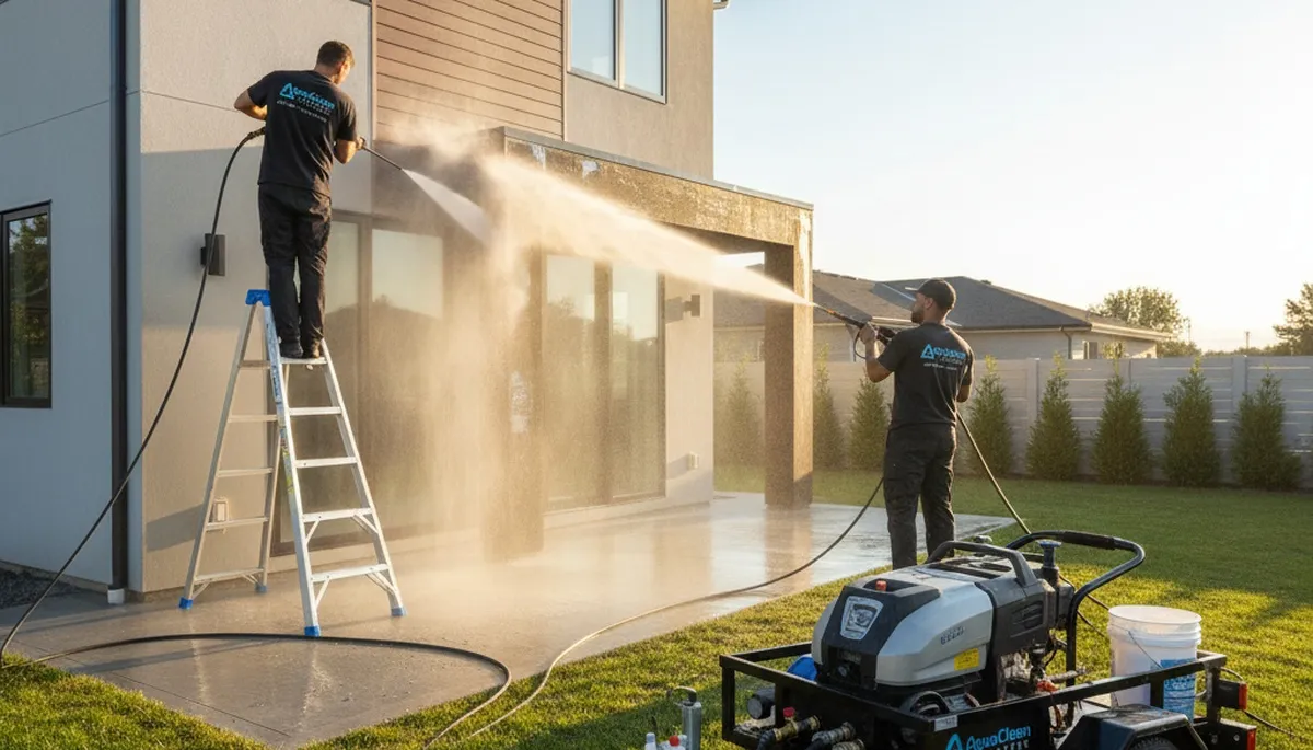 Pressure cleaning siding and deck in Warwick, RI by professional house painters restoring curb appeal