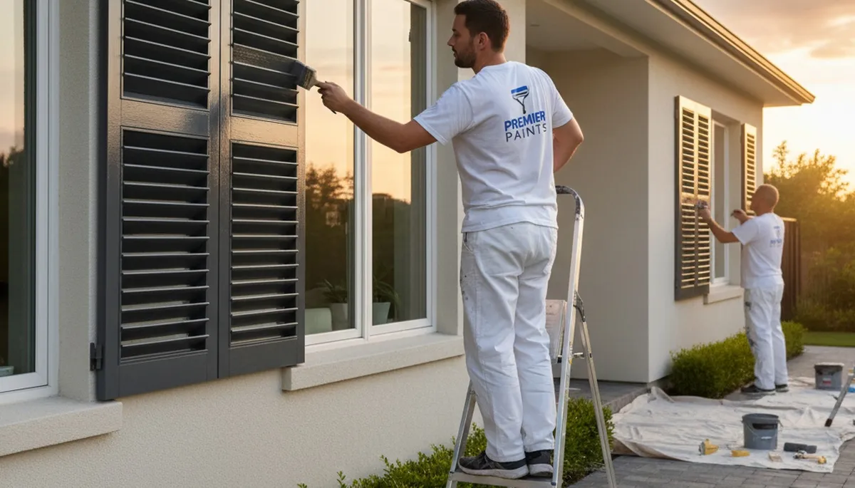 Professional shutter painting and refinishing on a Warwick RI home exterior by expert painters