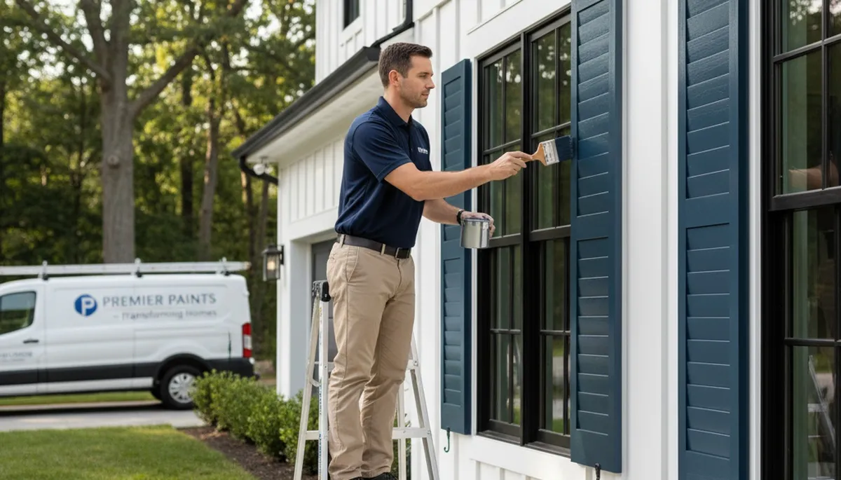 Professional shutter painting and refinishing on a coastal home in Warwick, RI