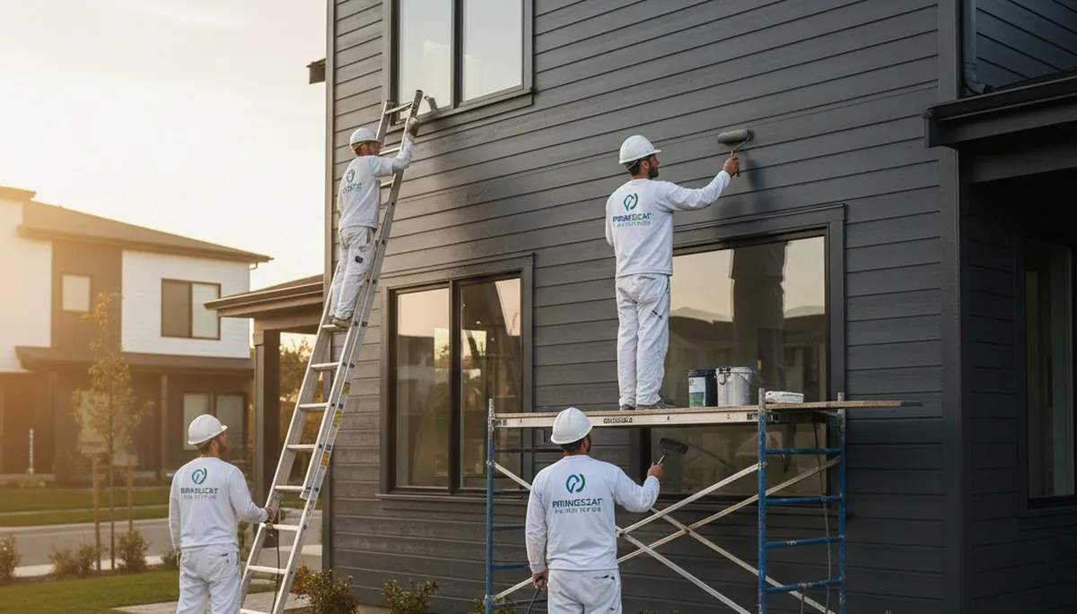 Professional siding painting on a coastal home in Warwick, RI by expert house painters