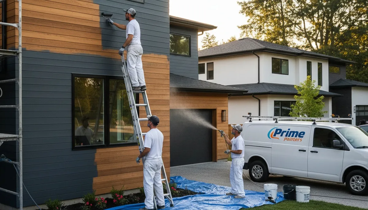 Professional siding painting on a coastal home in Warwick, RI by expert house painters