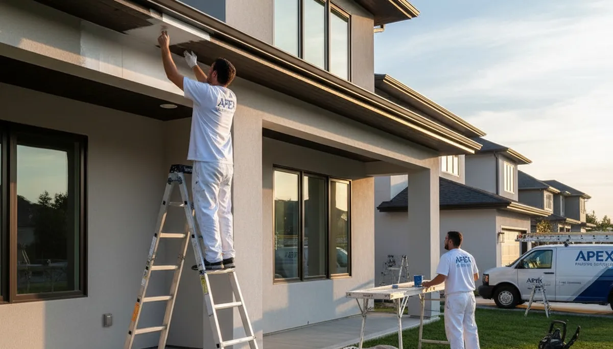 Professional trim and fascia painting on coastal home in Warwick, RI by expert house painters