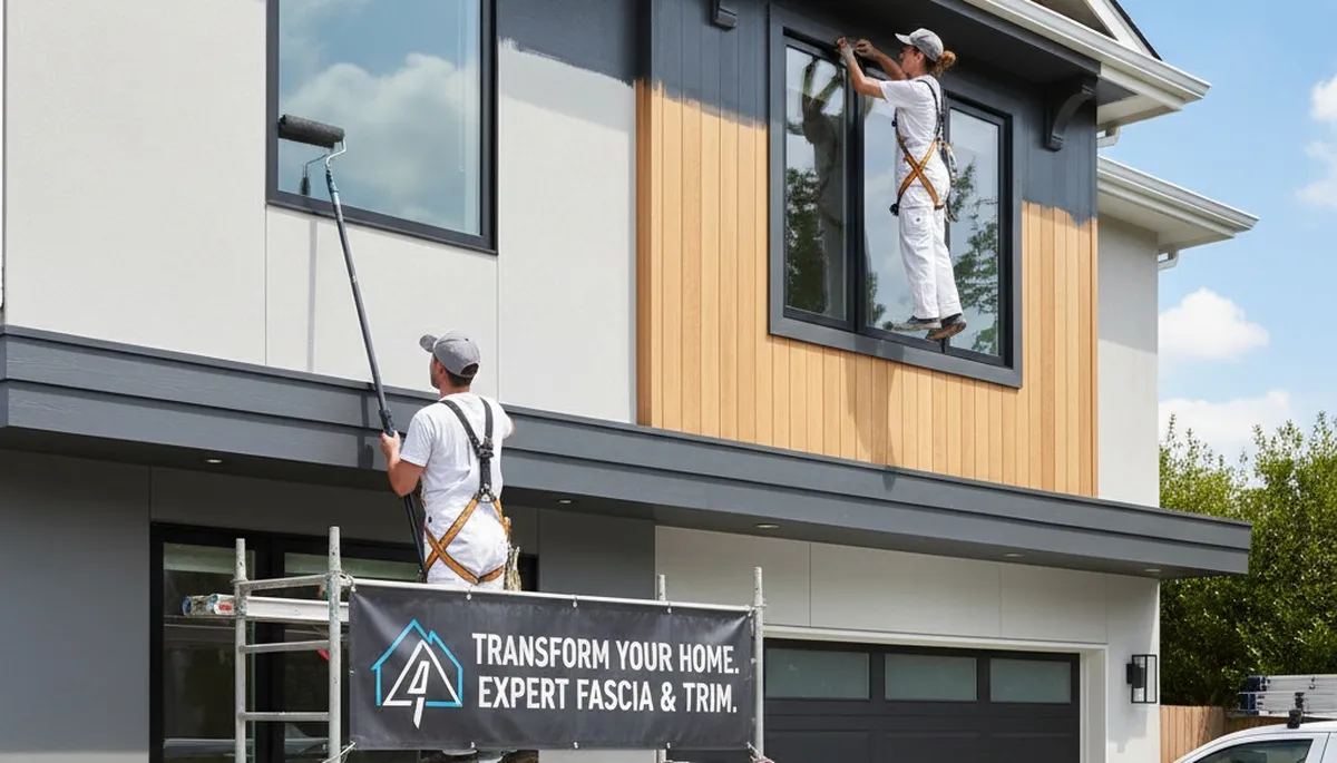 Professional trim and fascia painting on coastal home by expert painters in Warwick, RI