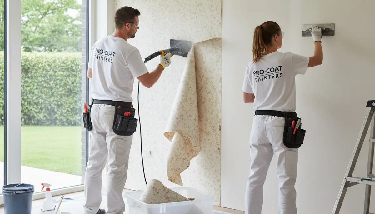 Professional wallpaper removal and wall preparation in Warwick, RI home by expert painters
